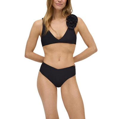 Conjunto de bikini triángulo detalle con braga midi cintura en V negro copa B