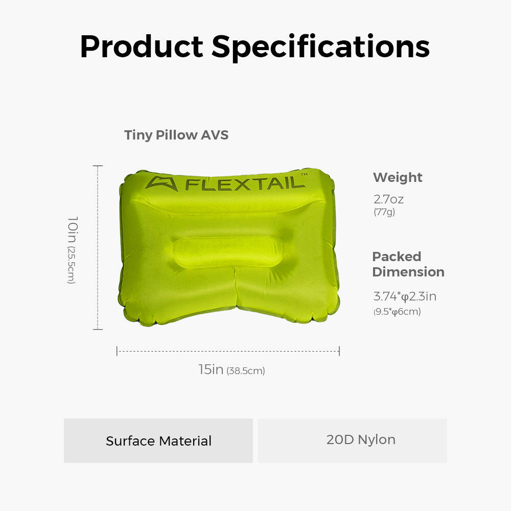Oreiller TINY AVS gonflable ultraléger nylon vert 38.5×25.5×8 cm 3/7