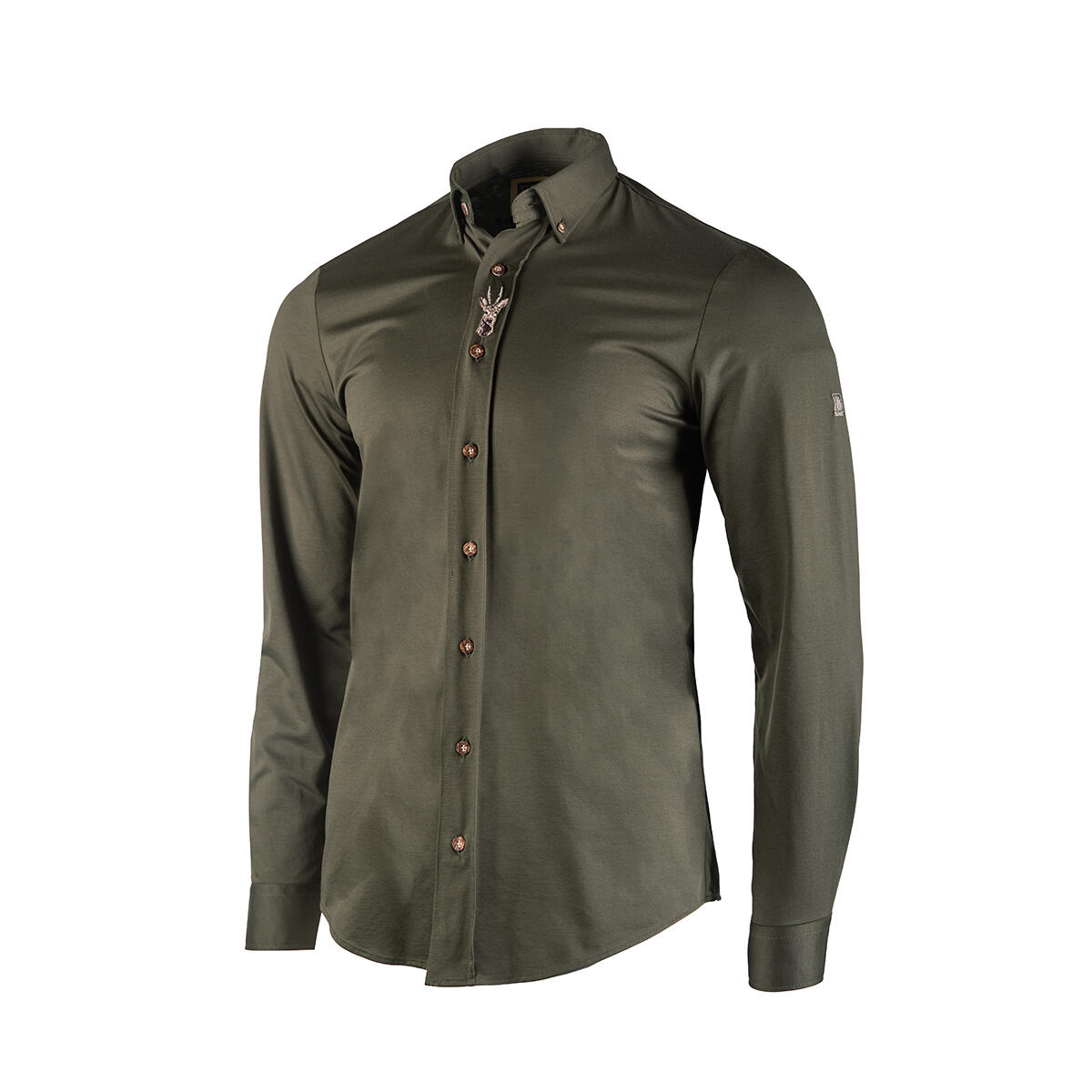 Cămașă de teren Tagart Koziołek Green SLIM din bumbac, cu broderie, bărbătească