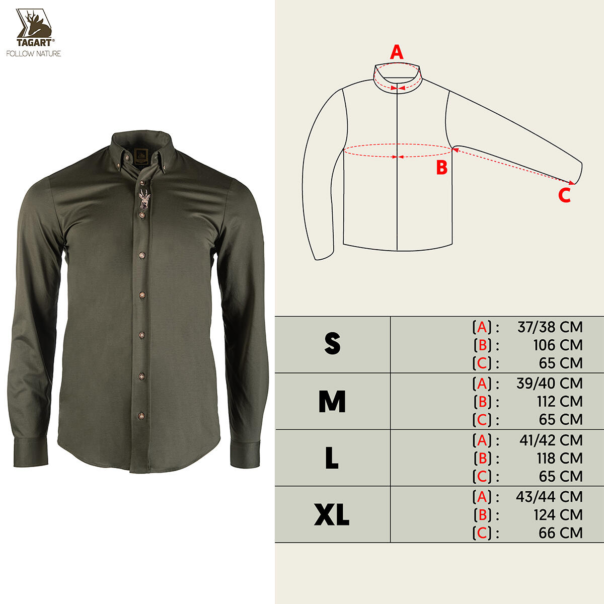 Chemise de chasse pour homme Tagart Koziołek Verte SLIM en coton avec broderie 2/4