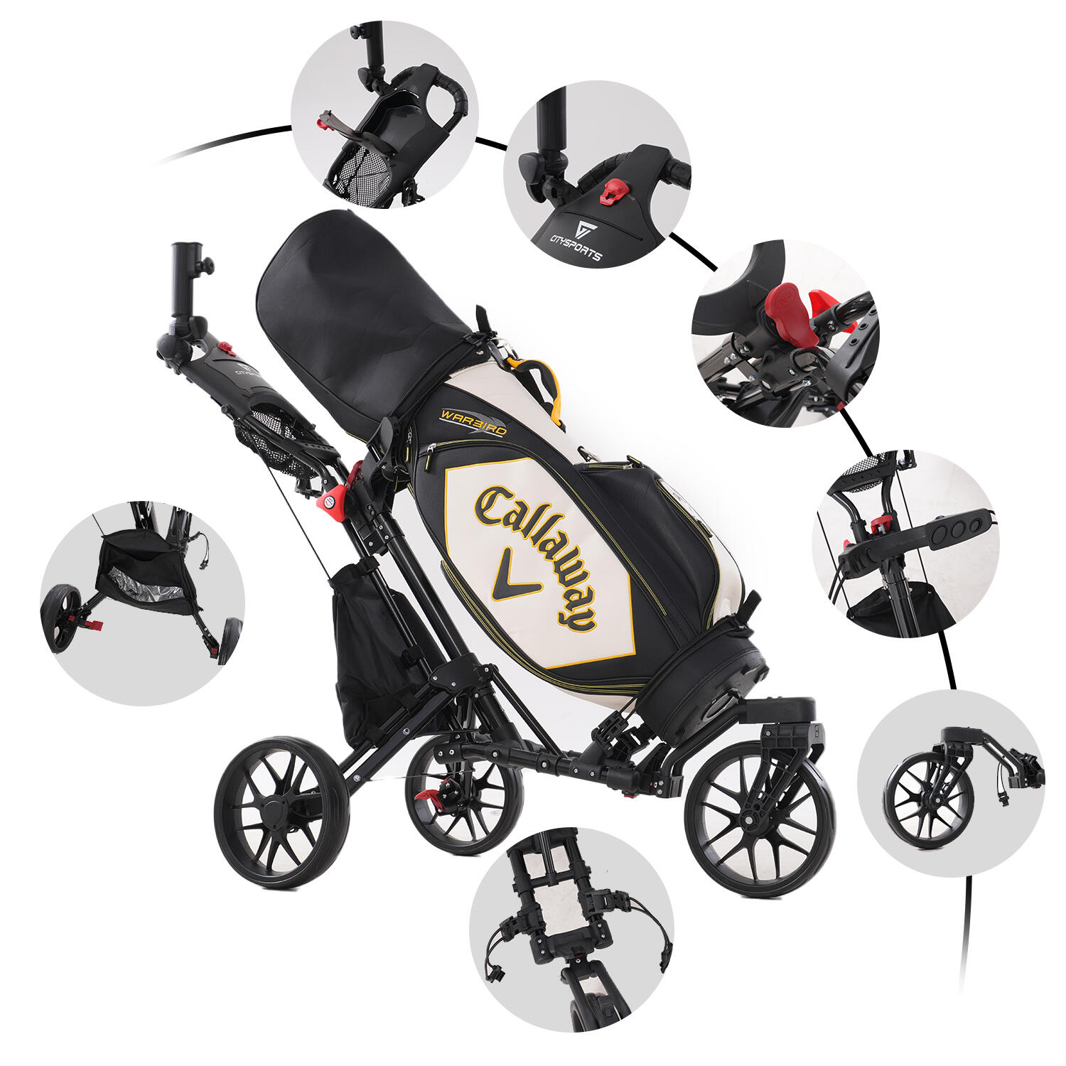 Chariot de Golf Pliable à 3 Roues, 360° Noir, BC3 3/7