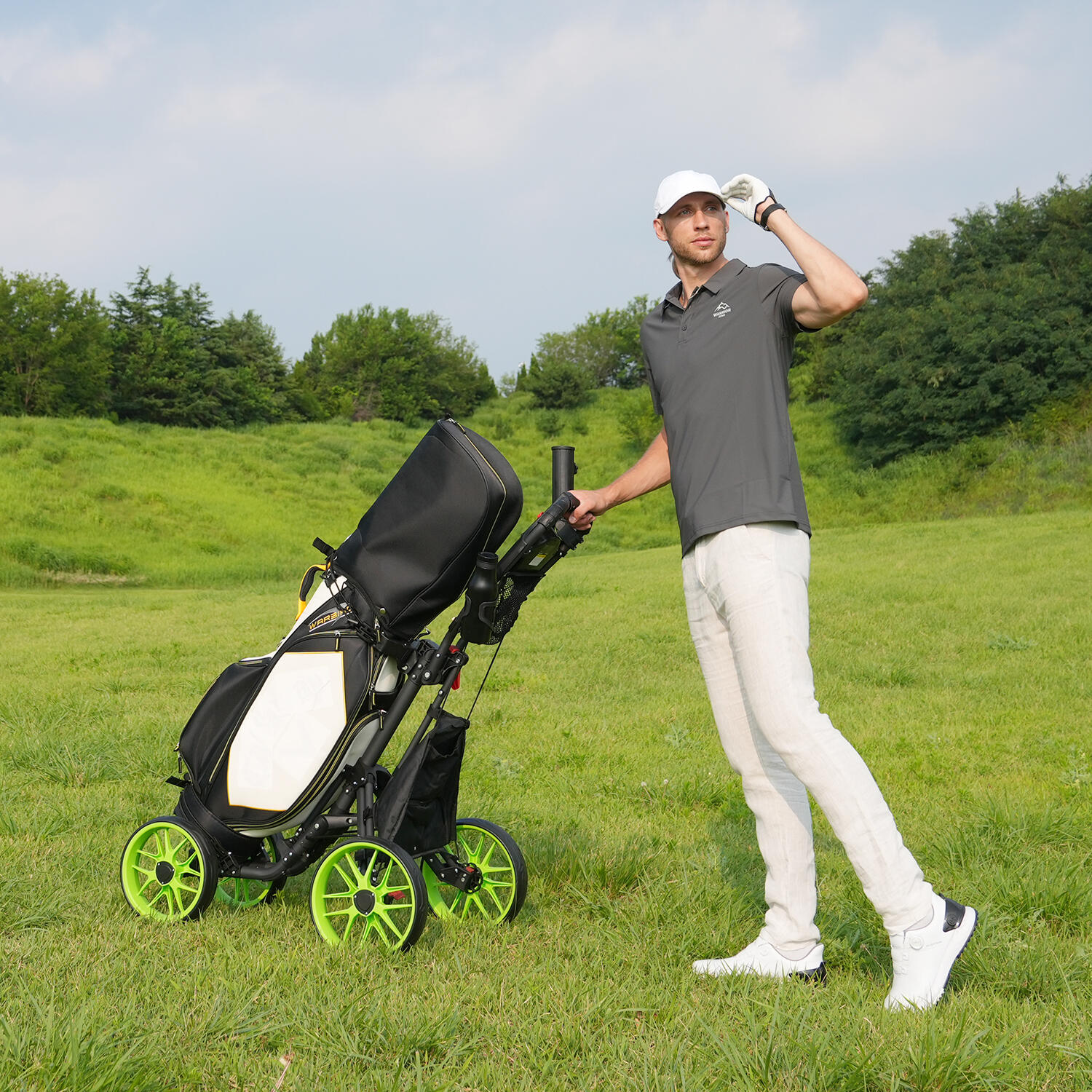Wózek golfowy składany – rama aluminiowa, pojemne uchwyty, hamulec 6/6