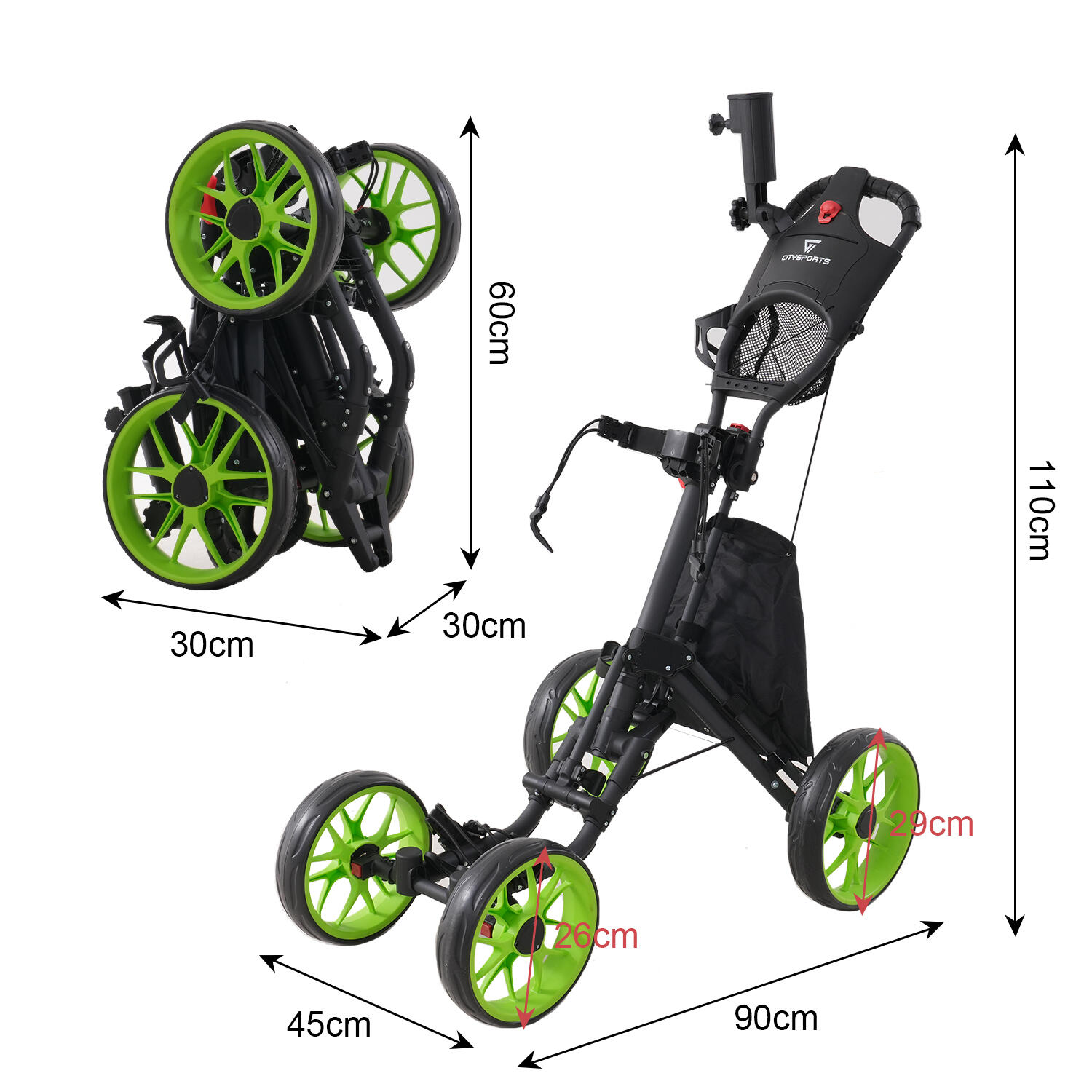 Golfový vozík se 4 kolečky BC2 skládací 4/7