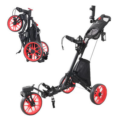 Carrello da Golf CITYSPORTS Nero e Rosso Pieghevole 3 Ruote