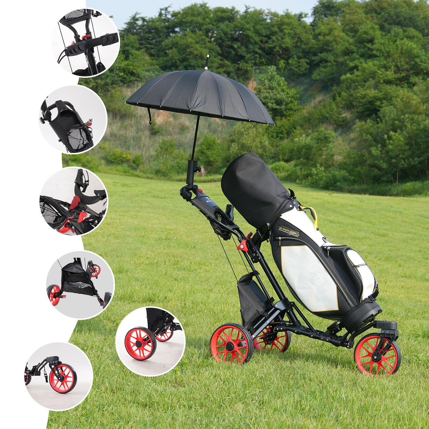 Chariot de Golf CITYSPORTS Noir et Rouge Pliable 3 Roues 2/7