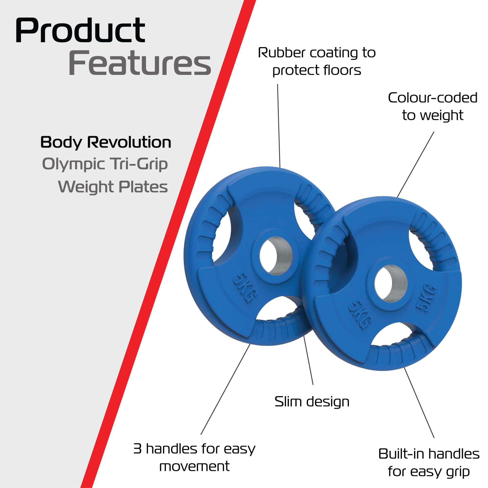 Olympic Tri-Grip Rubberen Gewichtsschijven Kleur Paar Sets 5 kg PAAR 2/7