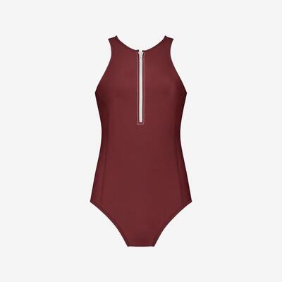 Premium Damen Badeanzug mit Reißverschluss zum Schwimmen, Surfen,Kiten – Braun