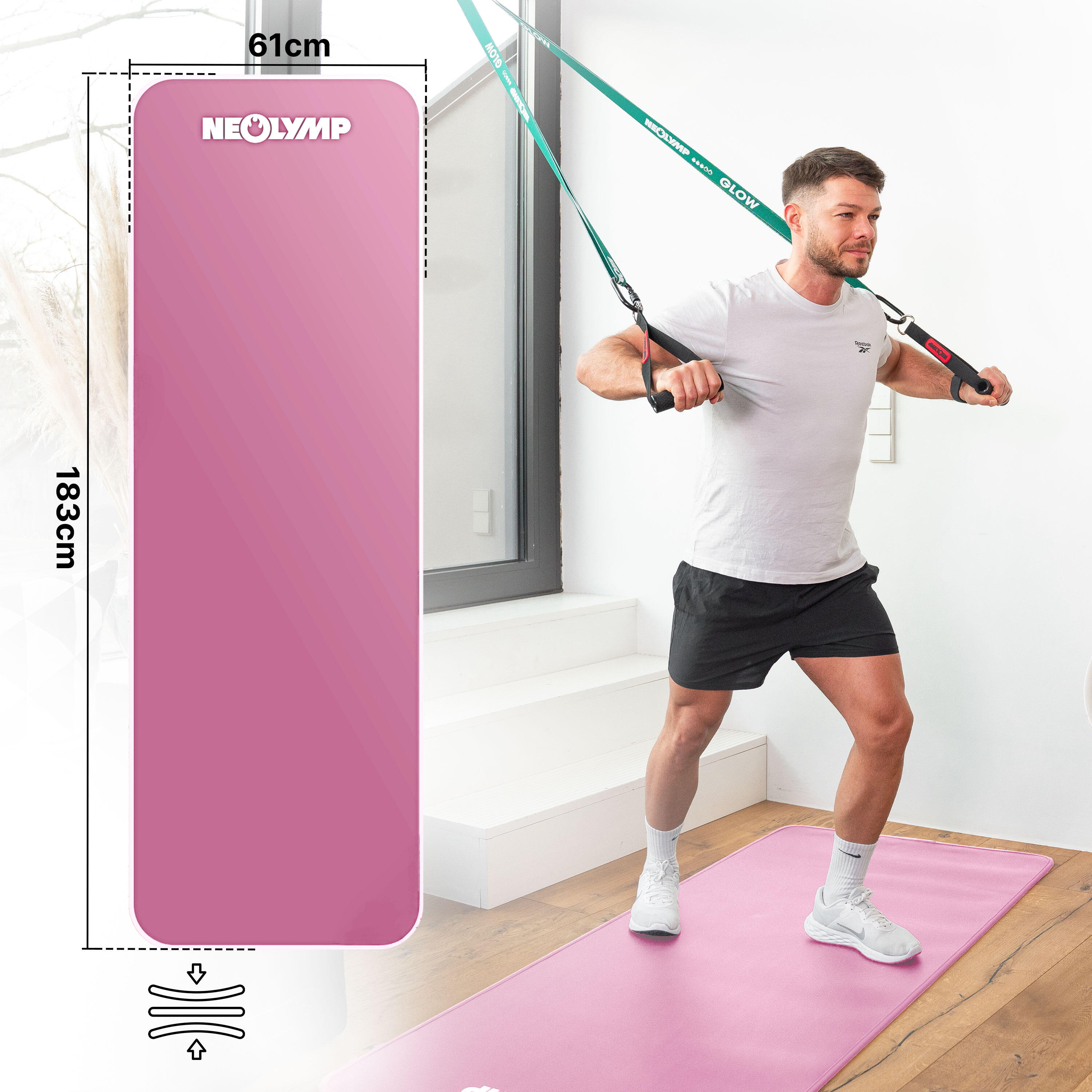 Fitnessmatte – Extra dicke Sportmatte,  gelenkschonende Trainingsmatte - 61cm 3/7