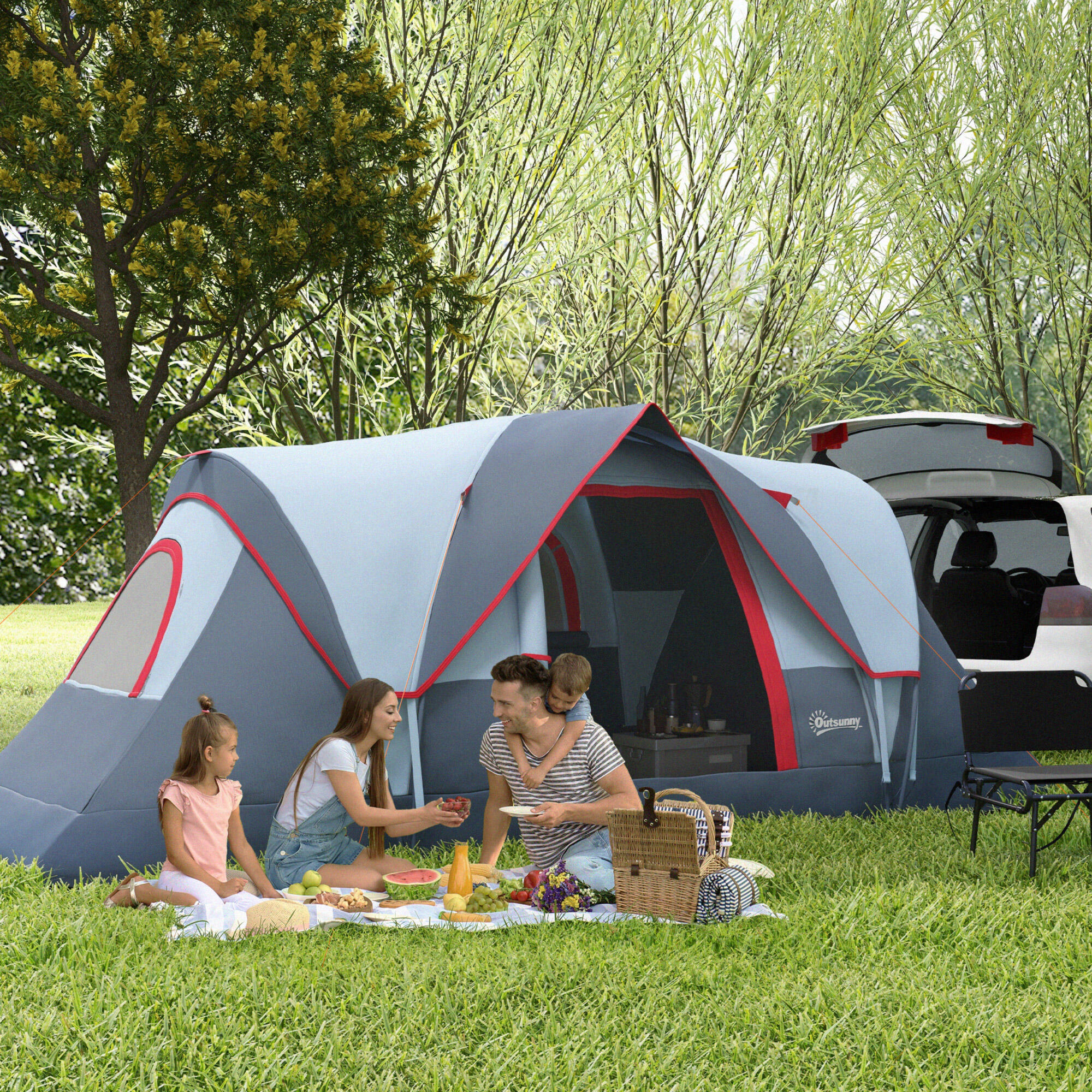 Outsunny Tenda da Campeggio Idrorepellente per 6 Persone, Grigia 5/8
