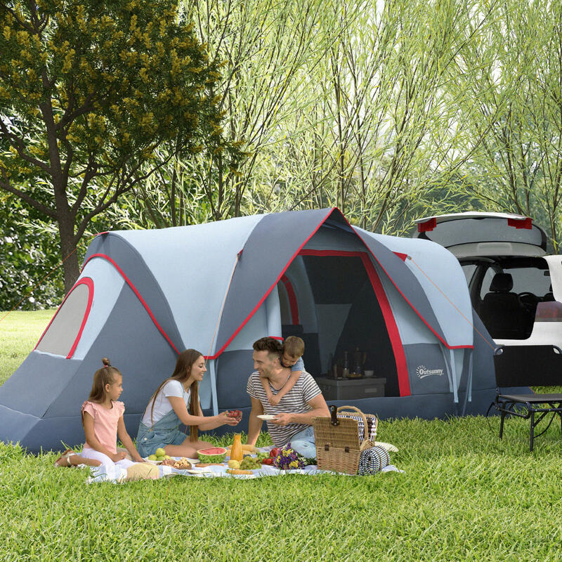 Outsunny Cort de Camping Rezistent La Apă pentru 6 persoane, Gri