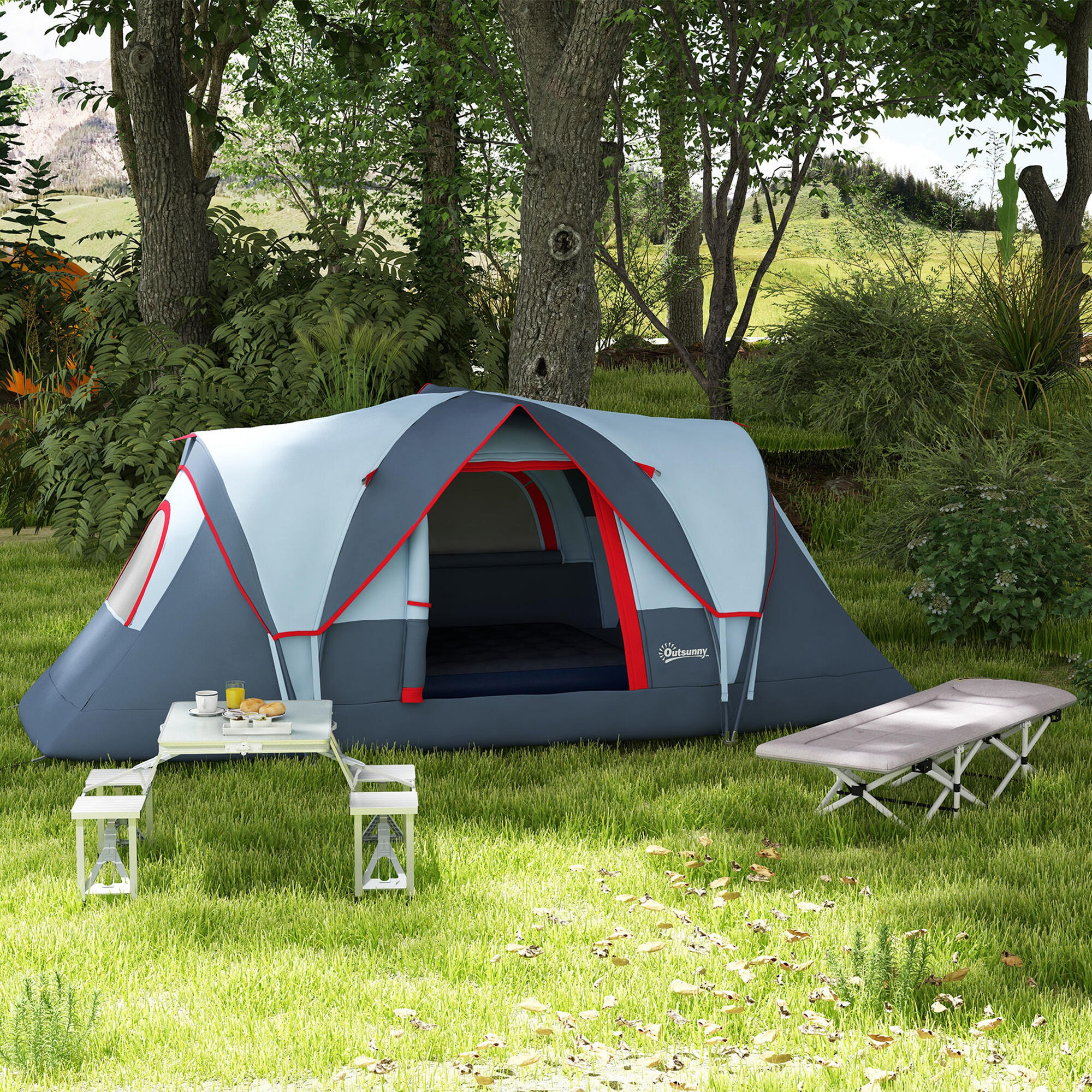 Outsunny Tenda da Campeggio Idrorepellente per 6 Persone, Grigia 4/8