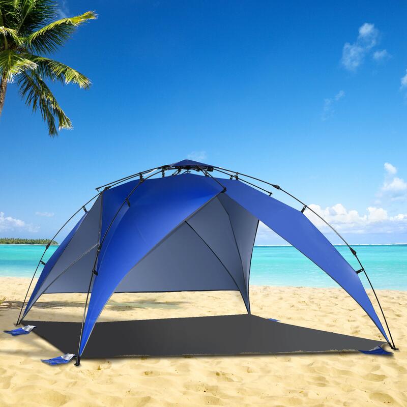 Outsunny Cort Plaja Pop Up cu Funii si Paleti in Poliester Albastru