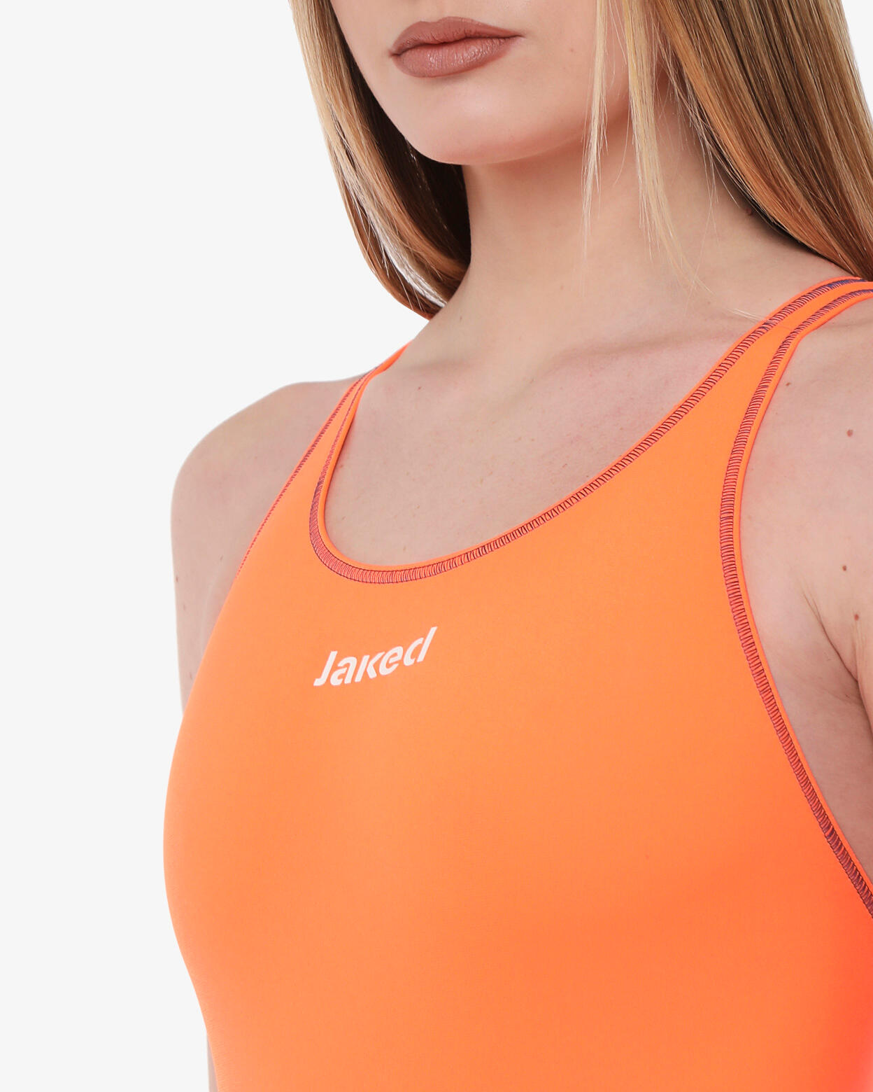 Maillot de bain synthétique orange et bleu fluo pour femme 3/4
