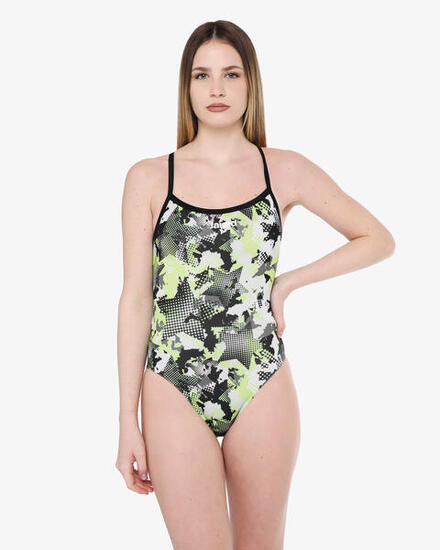 costume da piscina blu e multicolor da donna in mat. sintetico da nuoto