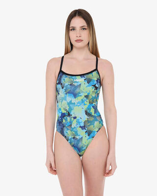 costume da piscina blu e multicolor da donna in mat. sintetico da nuoto
