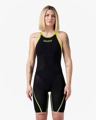 costume nero e verde da donna in mat. sintetico da nuoto