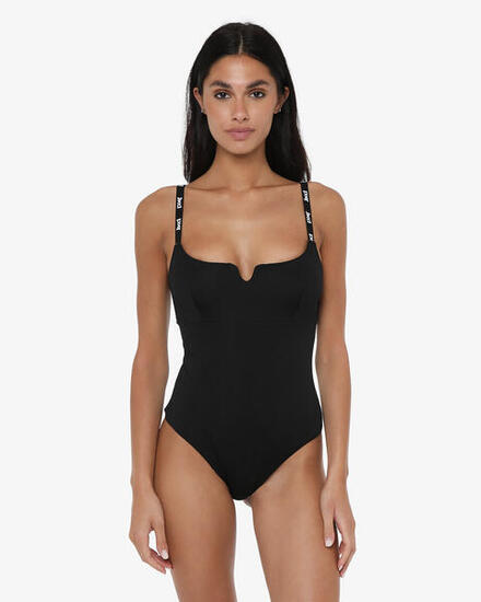 Schwarzer Synthetik-Badeanzug für Damen