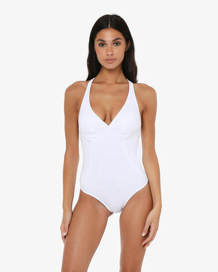 Aquamarinblauer Damen-Badeanzug aus synthetischem Material zum Schwimmen