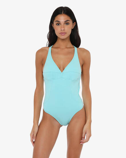 Aquamarinblauer Damen-Badeanzug aus synthetischem Material zum Schwimmen