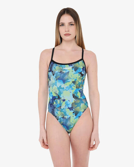 costume da piscina blu e multicolor da donna in mat. sintetico da nuoto