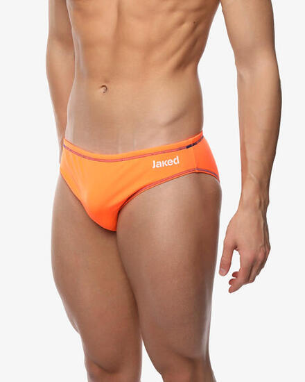 Maillot de bain synthétique homme orange fluo et bleu
