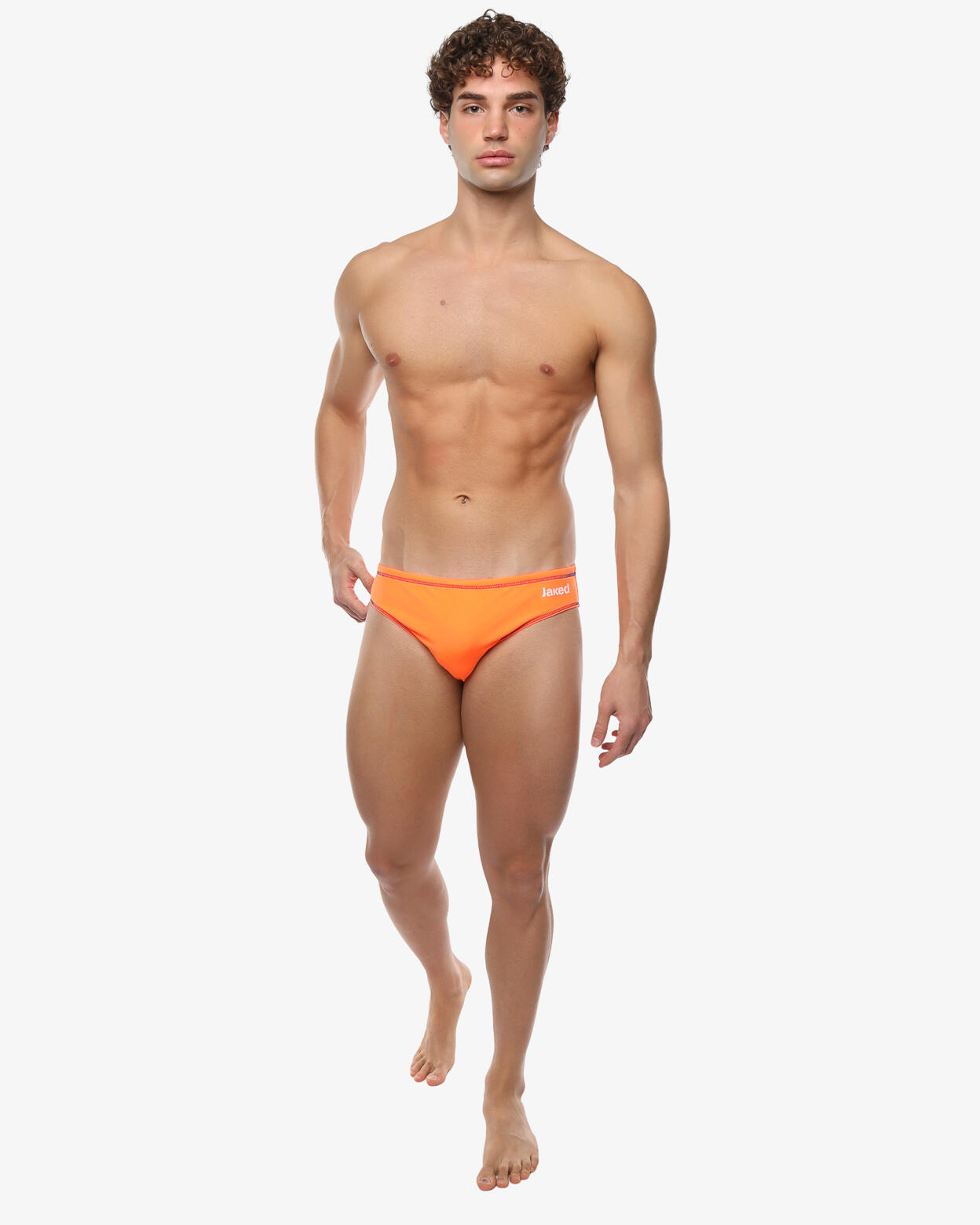 Maillot de bain synthétique homme orange fluo et bleu 4/4