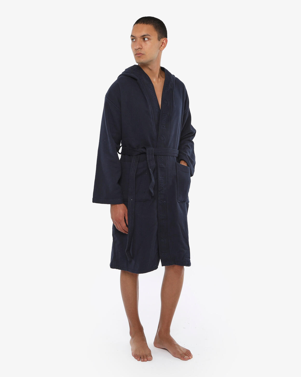 Peignoir de fitness en coton bleu marine pour homme et femme 4/4