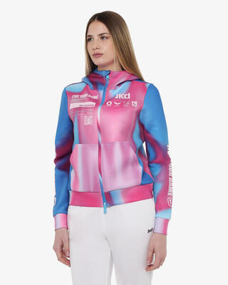 Lichtblauwe en veelkleurige synthetische fitnesstrui voor dames