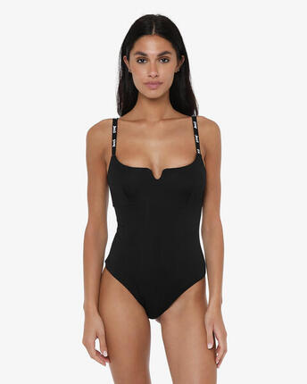 Schwarzer Synthetik-Badeanzug für Damen