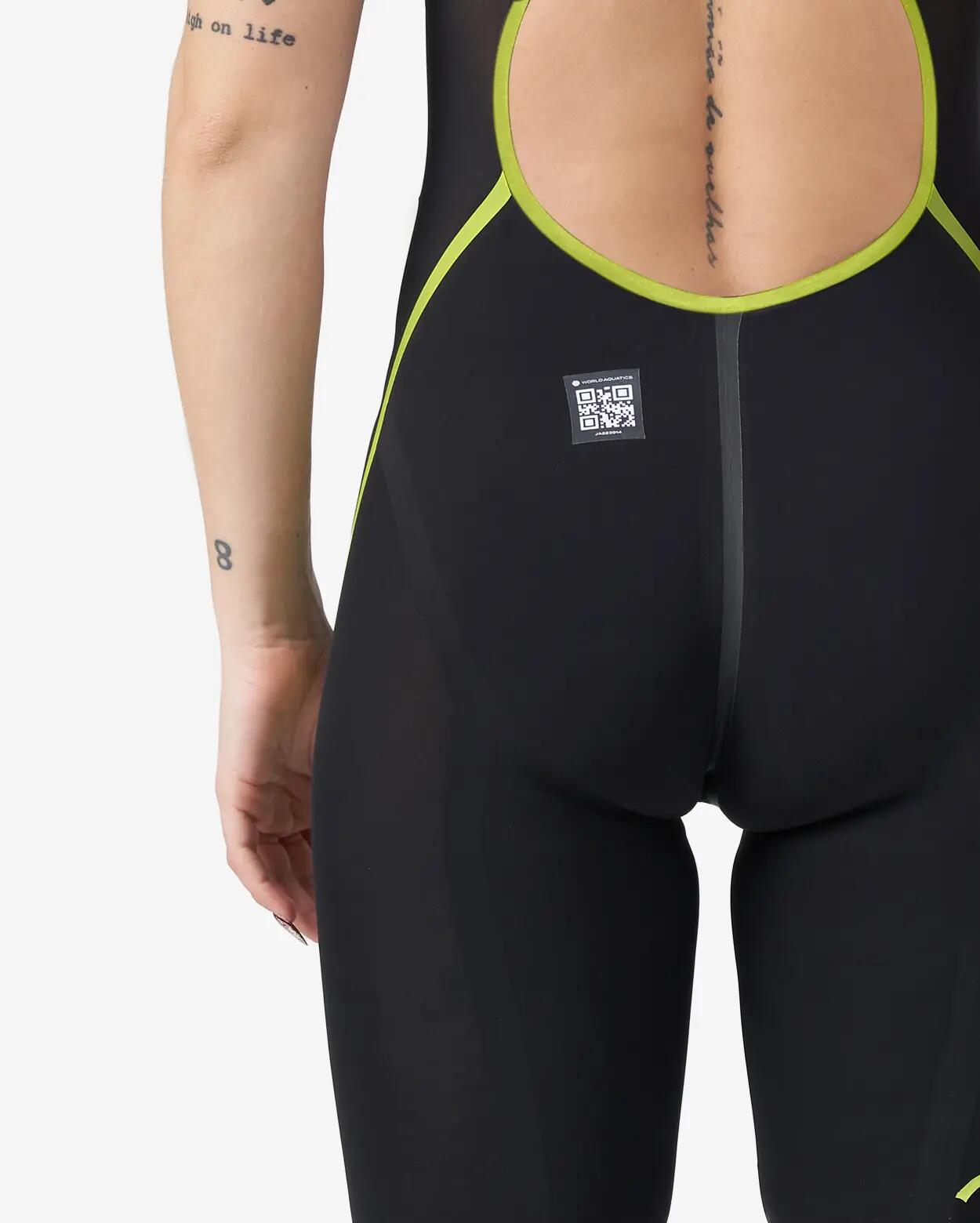 Maillot de baño sintético negro y verde para mujer 3/4