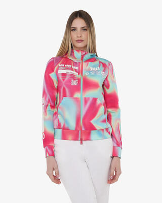 Lichtblauwe en veelkleurige synthetische fitnesstrui voor dames