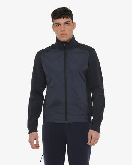 Marineblaues Herren-Sweatshirt aus synthetischem Material für Fitness