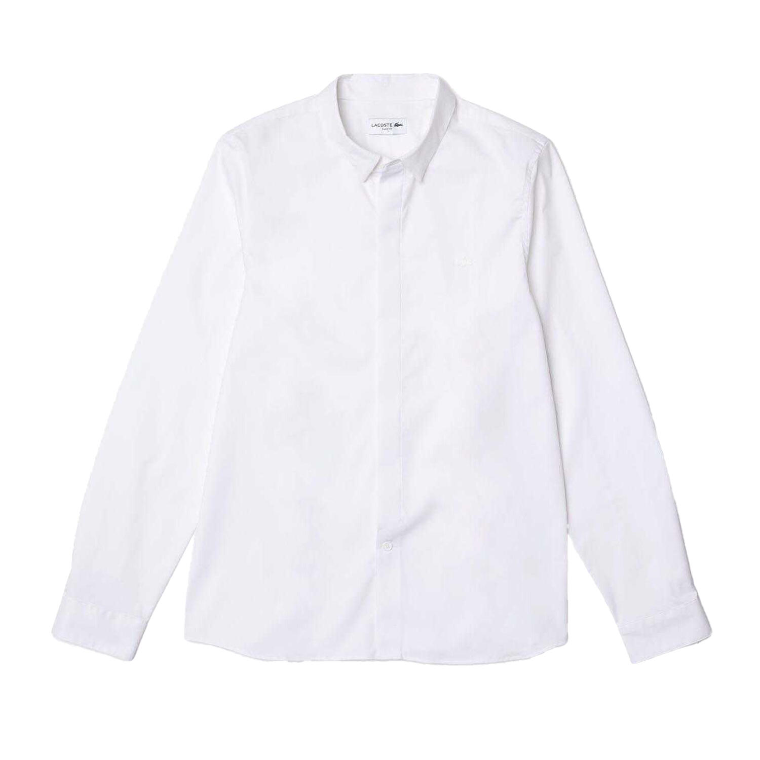LACOSTE Mens Poplin Concealed Placket Slim Shirt (White)