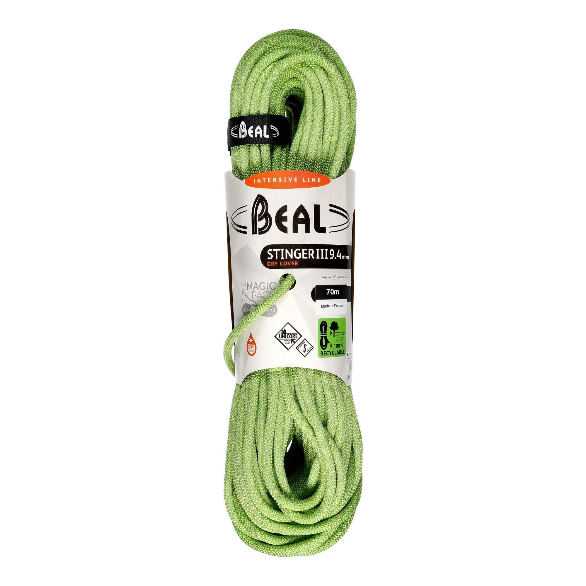 Beal - Corde D'Escalade Beal Stinger Iii 9,4 Mm 70 M Unicore Dry Cover - Corde D'Escalade - Vert - Taille Unique - Decathlon