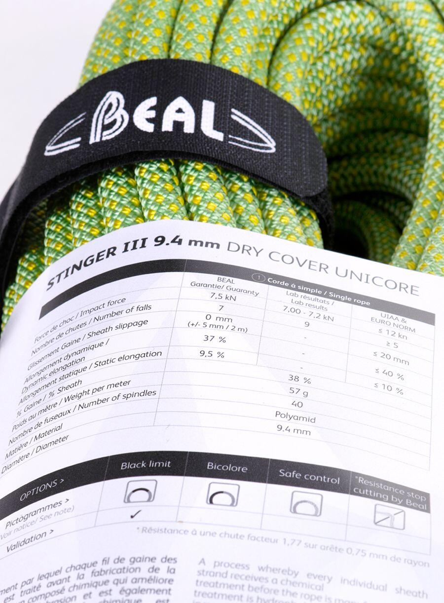 Corde d'escalade Beal Stinger III 9,4 mm 70 m UNICORE DRY COVER 6/6