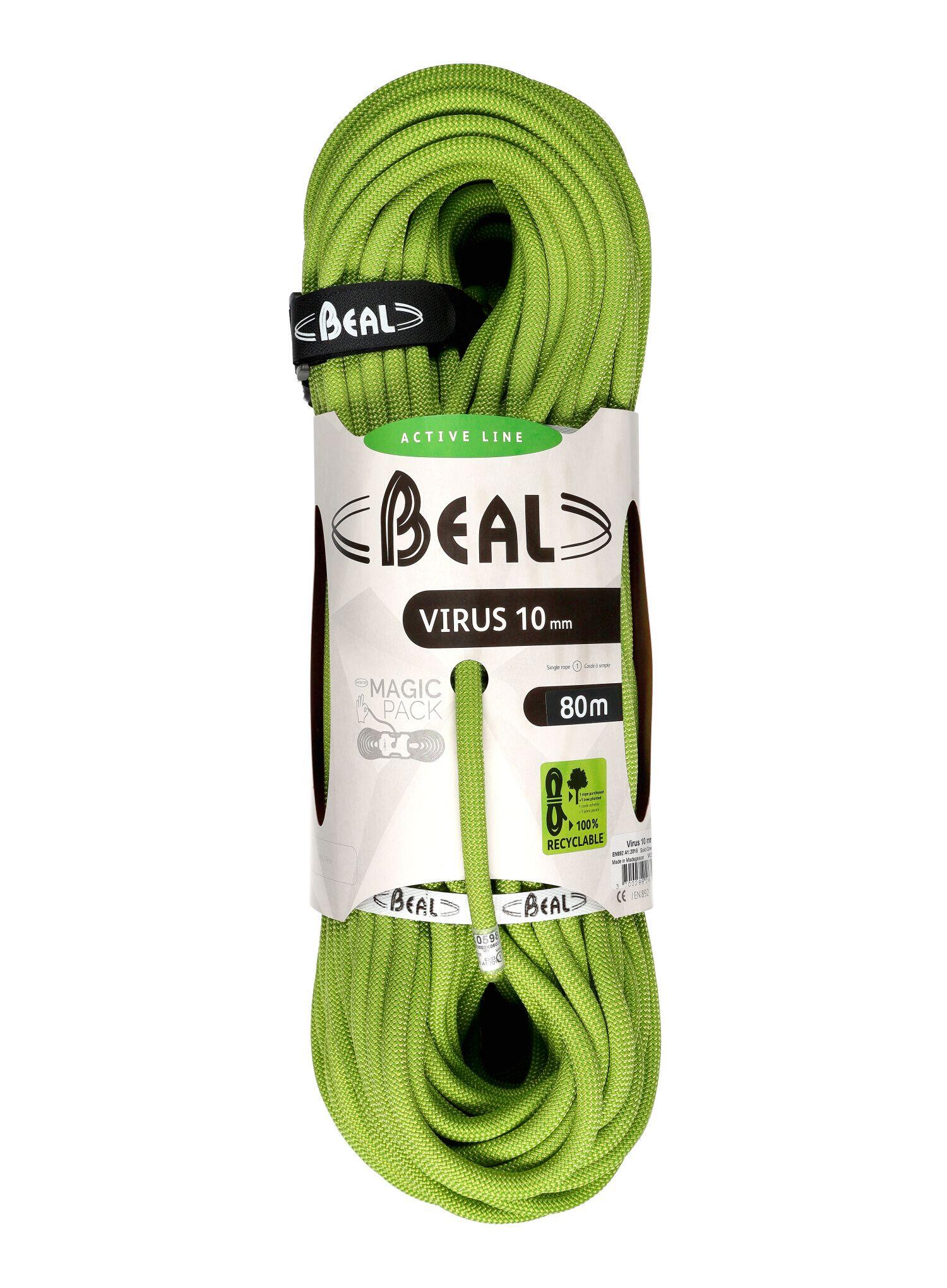 Cuerda de escalada Beal Virus 10 mm x 80 m solid green dinámica y resistente 1/7