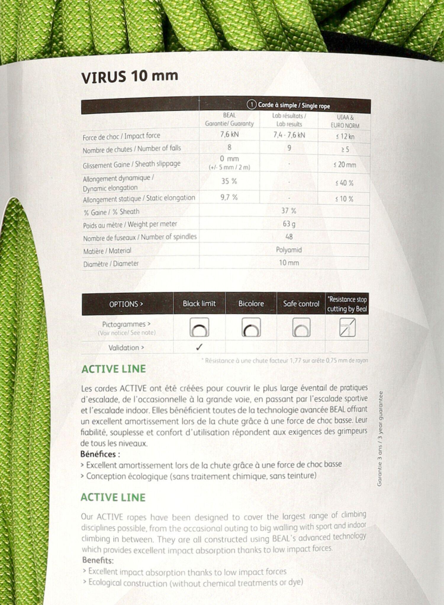 Cuerda de escalada Beal Virus 10 mm x 80 m solid green dinámica y resistente 4/7