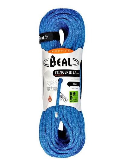 Corde escalade Beal Stinger III 9,4 mm Unicore Dry Cover légère 70 m