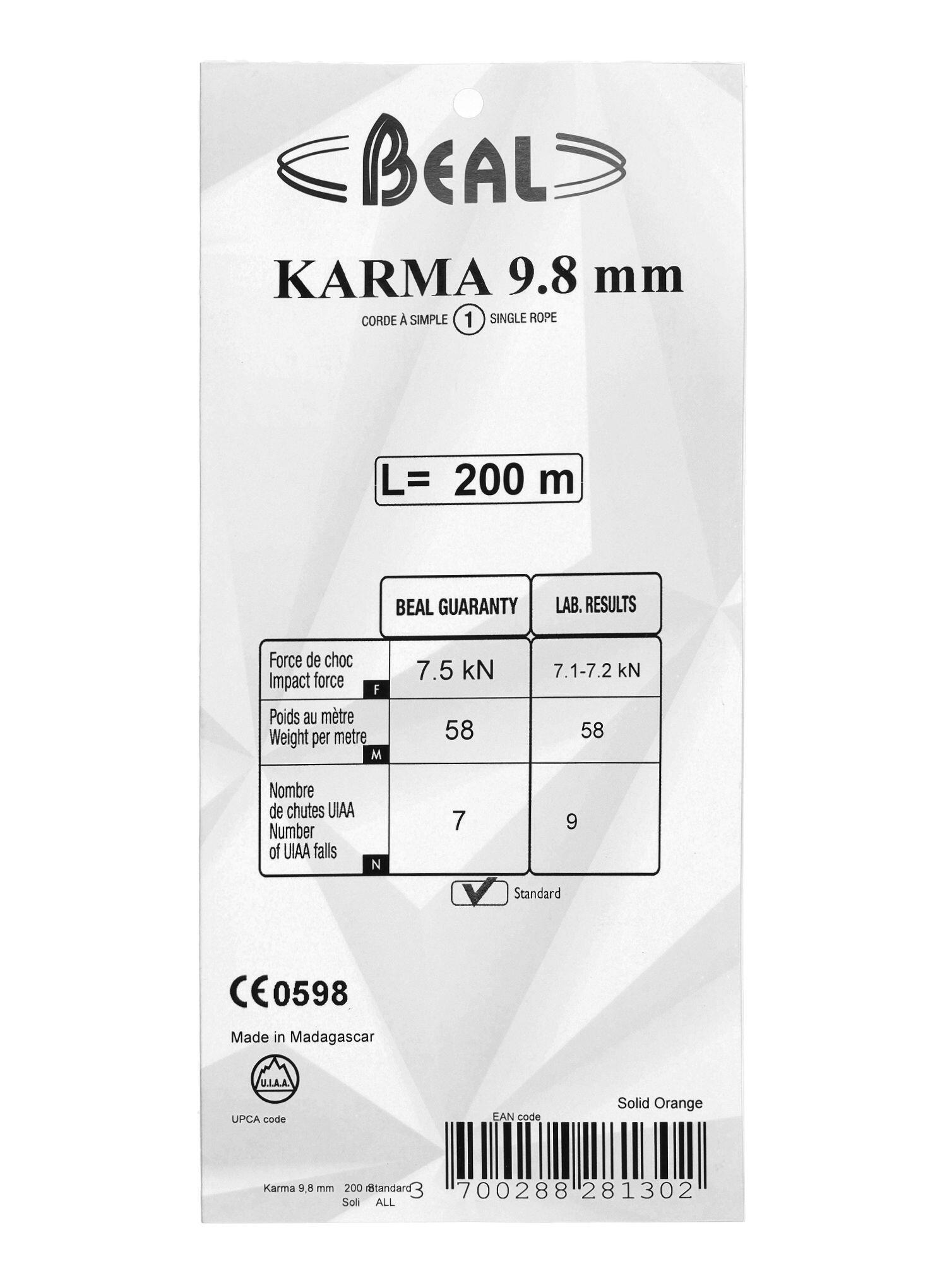 Lina dynamiczna Beal Karma 9,8 mm - solid orange 6/7