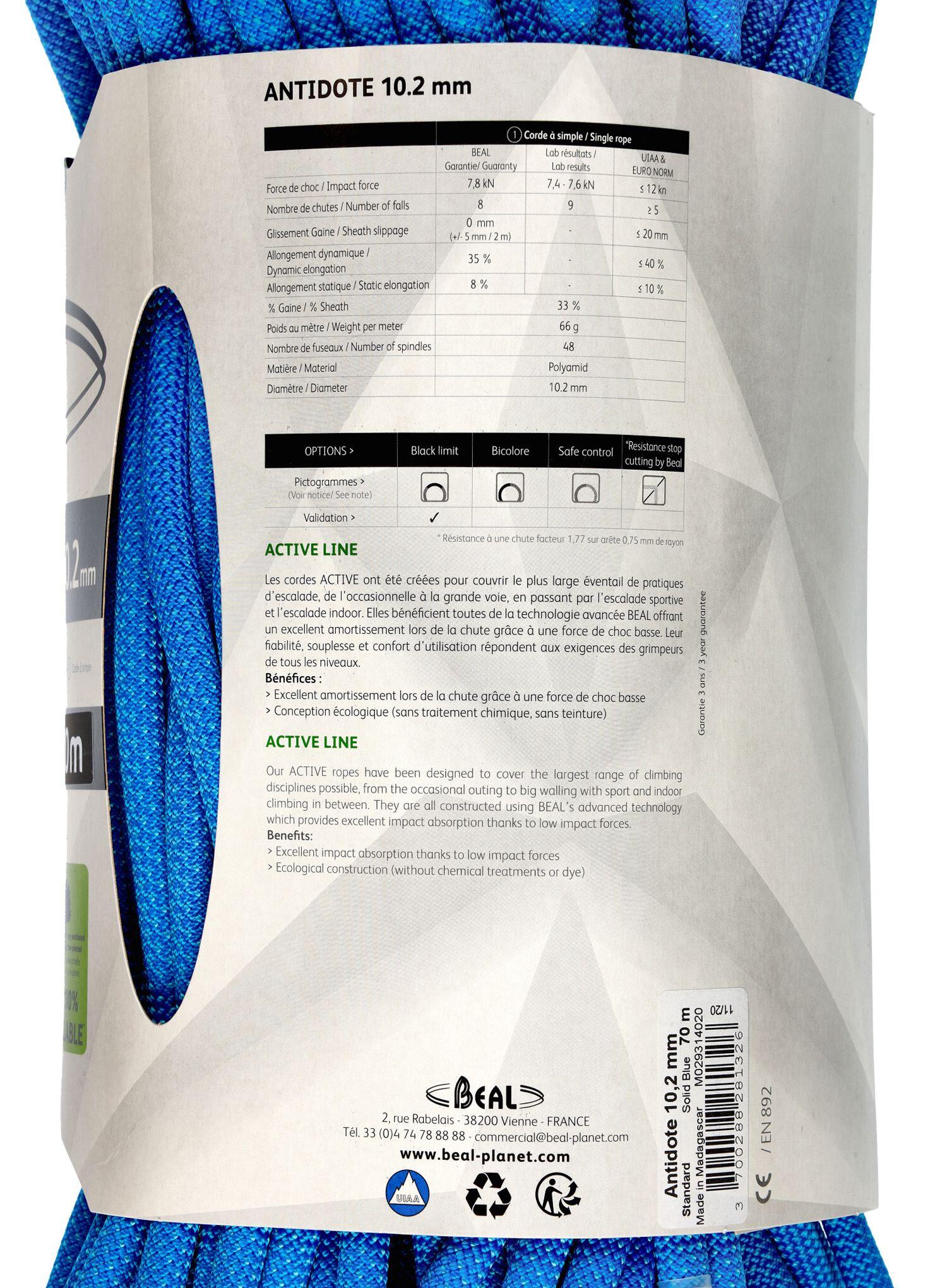 Beal Antidote corde dynamique 10,2 mm 70 m polyamide faible choc 6/7