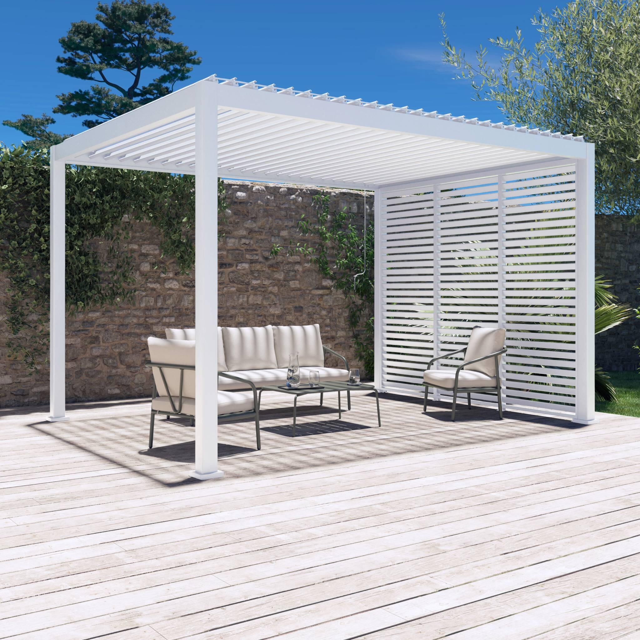 Pérgola bioclimática de aluminio 3x4m + 3 persianas de 1m, Blanco 2/5