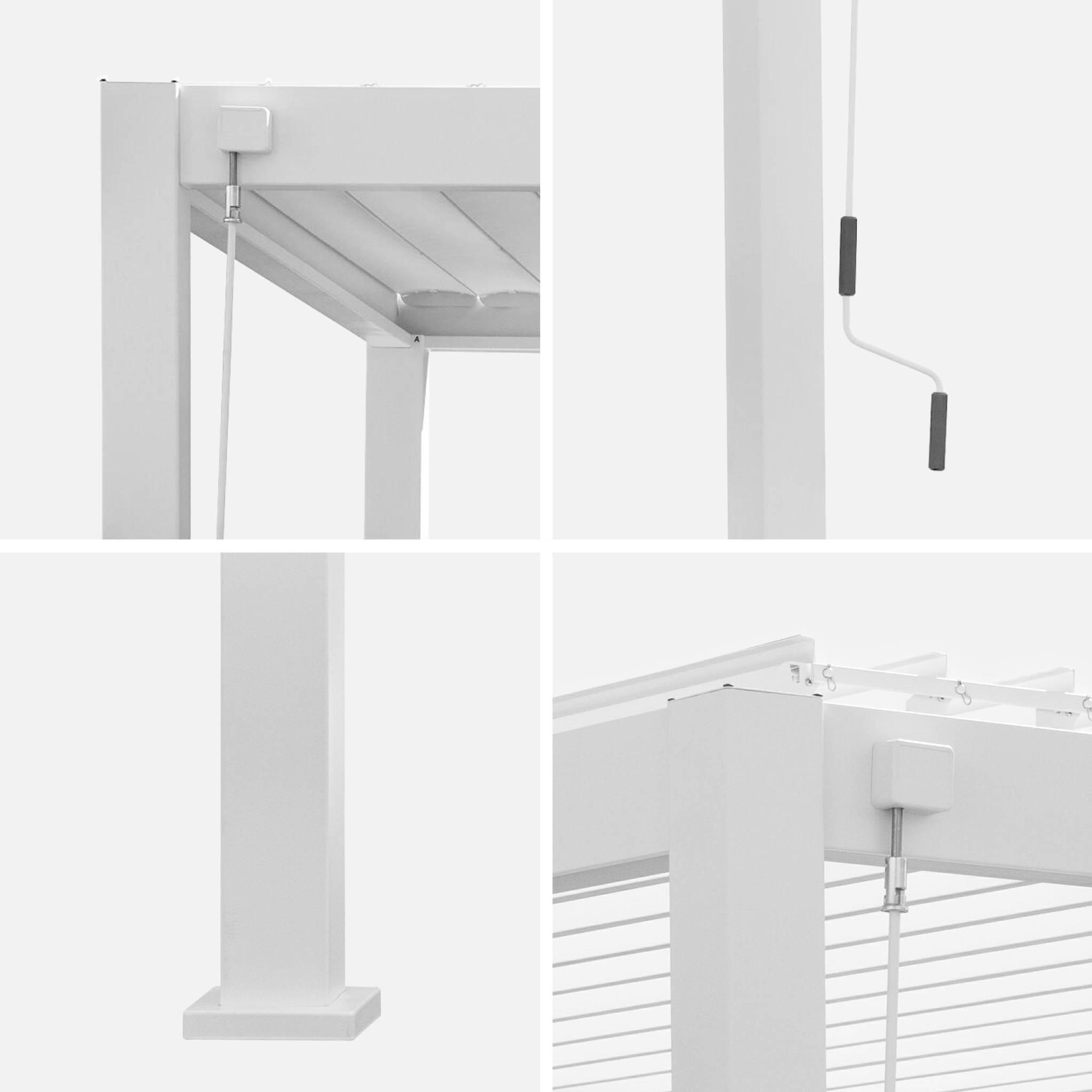 Pérgola bioclimática de aluminio 3x4m + 3 persianas de 1m, Blanco 5/5