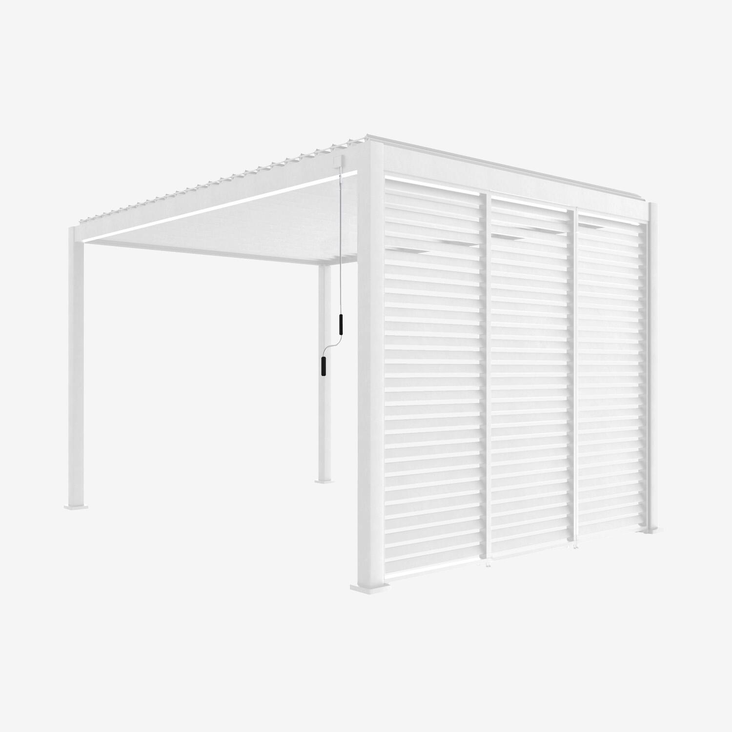 Pérgola bioclimática de aluminio 3x4m + 3 persianas de 1m, Blanco 1/5