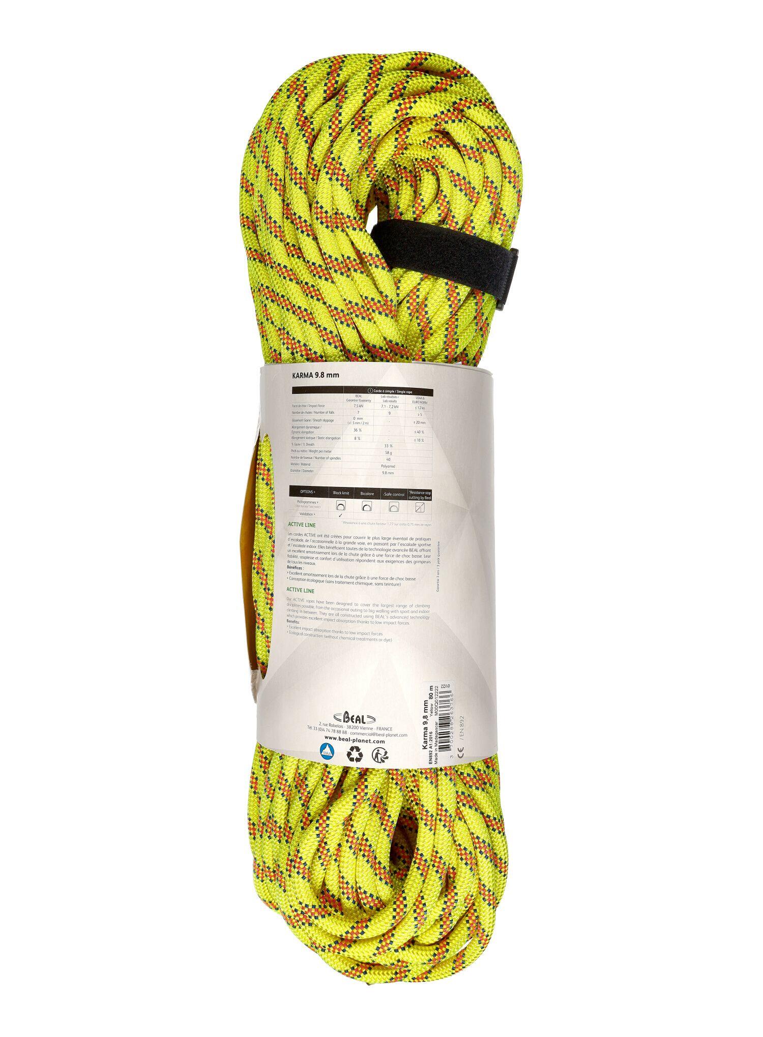 Corda dinamica Beal Karma 9,8 mm 80 m in poliammide leggera e maneggevole 3/4
