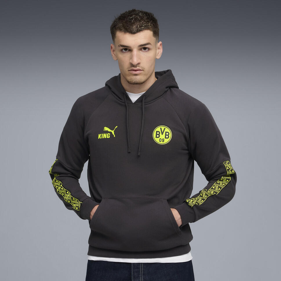 Męska bluza z kapturem Borussia Dortmund KING PUMA Flat Dark Gray Yellow Alert
