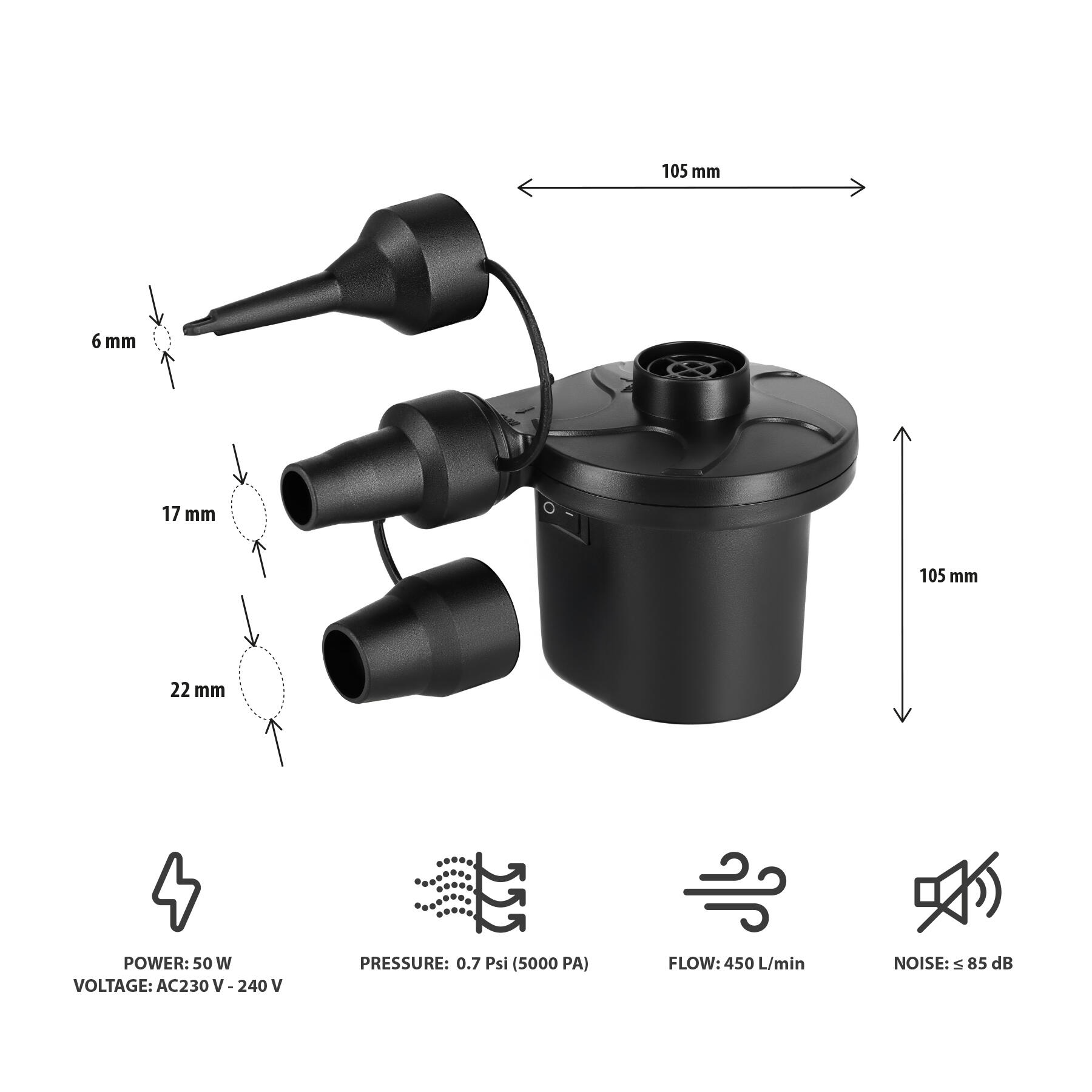 Elektrische Luftpumpe 230–12V mit drei Adaptern NC17115 Nils Camp 3/7