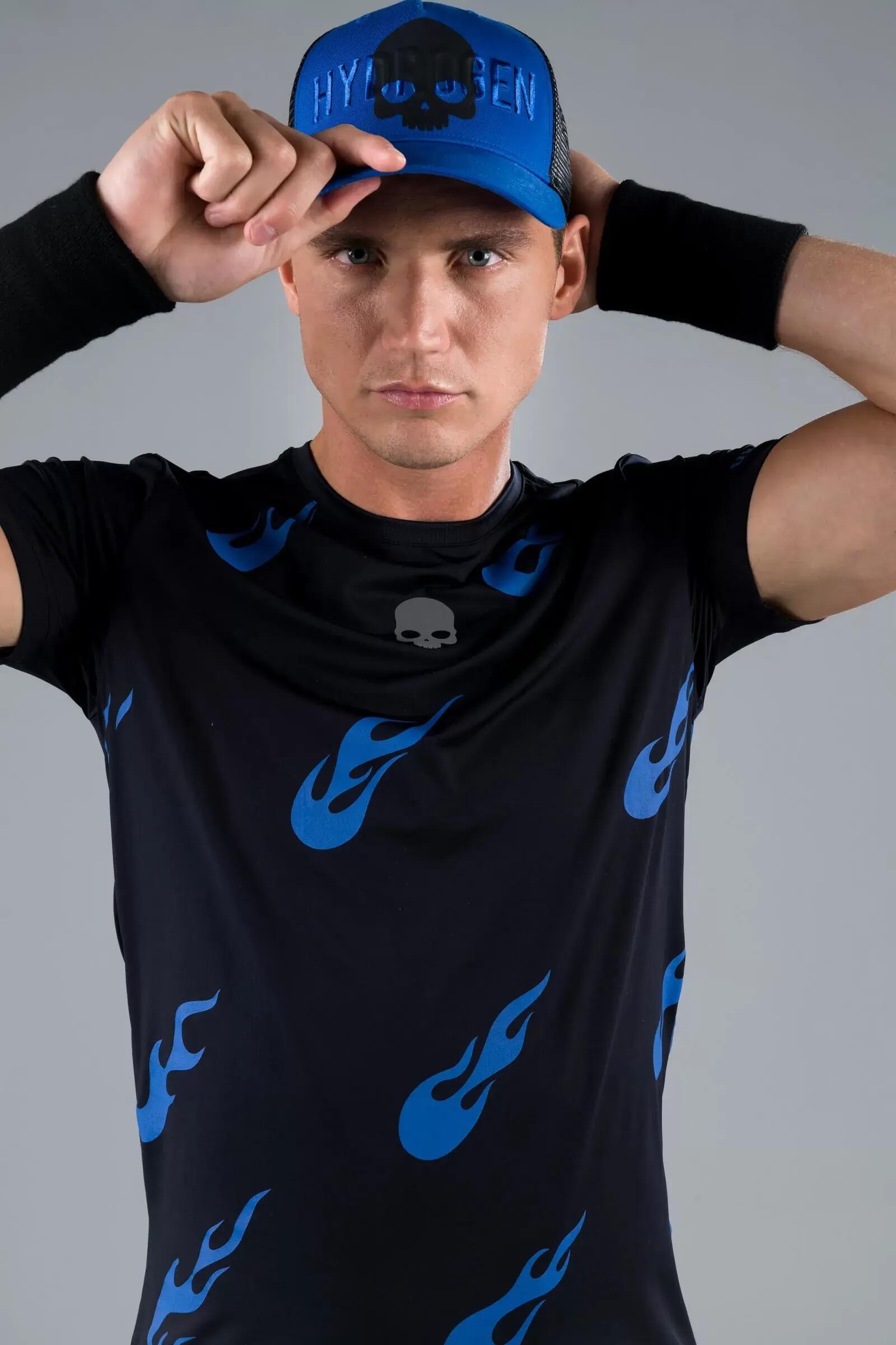 T-shirt - Sportswear - Homme - Technique, respirant, imprimé Flames - bleu 4/4