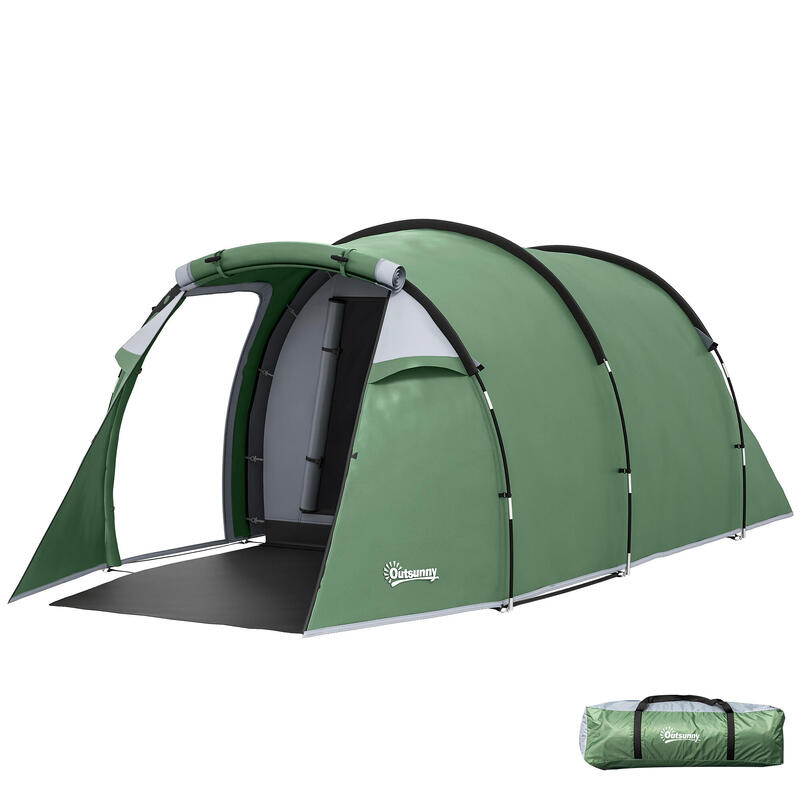 Outsunny Cort Camping 4 Persoane Vestibul Amplu Impermeabil Verde Inchis