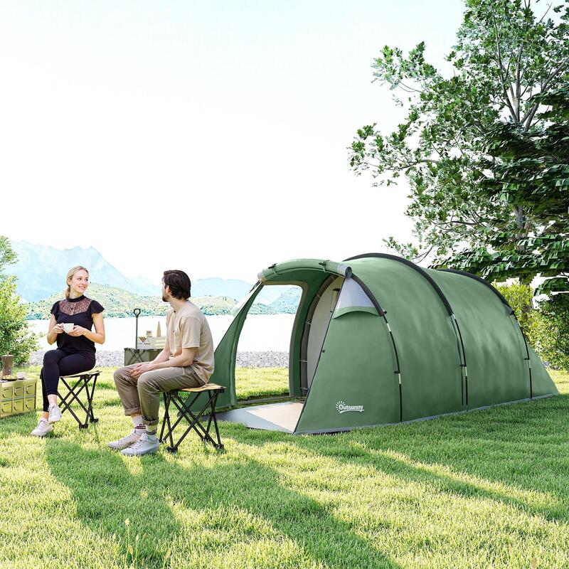 Outsunny Cort Camping 4 Persoane Vestibul Amplu Impermeabil Verde Inchis