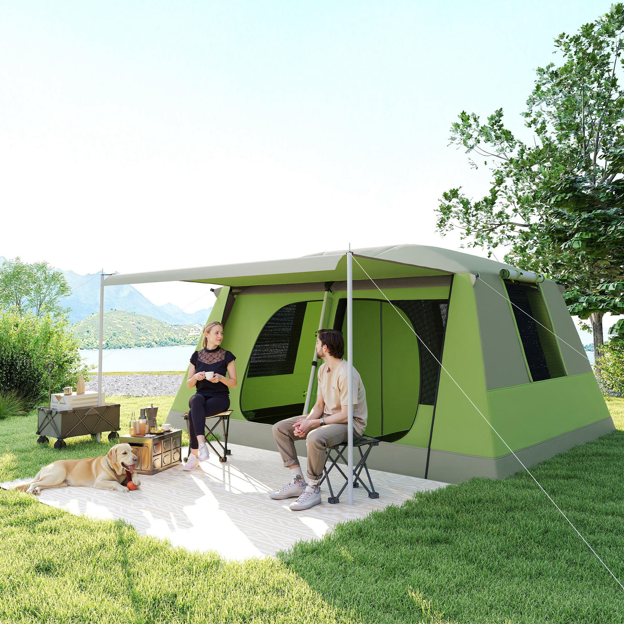 Outsunny Tenda da Campeggio con Veranda 4-8 Persone 405x305x225cm 7/8